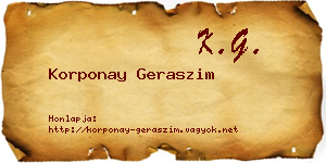 Korponay Geraszim névjegykártya